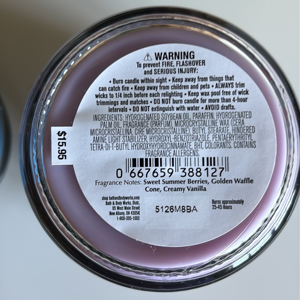 Blue Raspberry Snow Cone & Berry Waffle Cone Single Wick Bath & Body Works Set - Picture 4 of 4